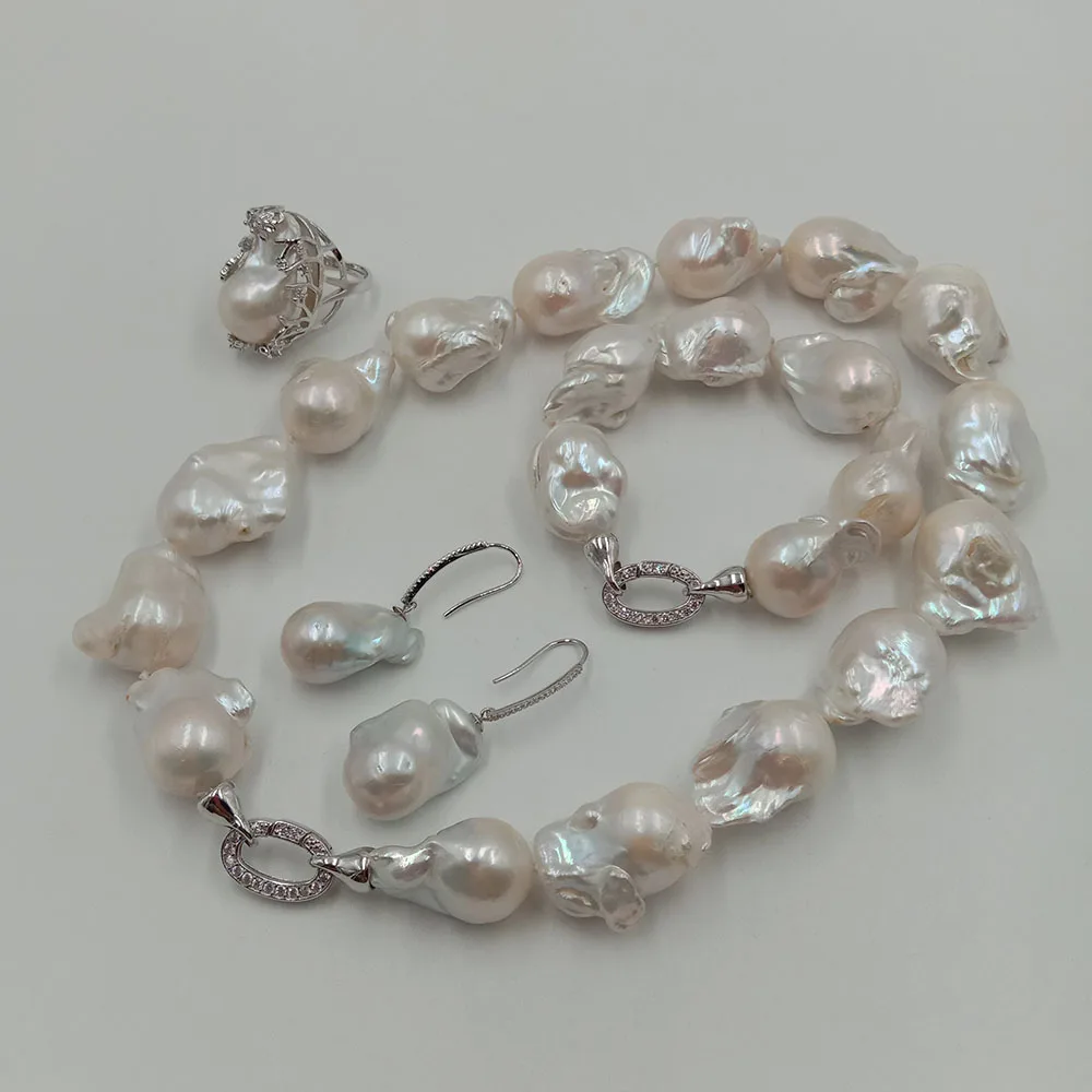 big high quality nature baroque jewelry set ,100% NATURE FRESHWATER Baroque PEARL- necklace  and BRACELET,ring and earring