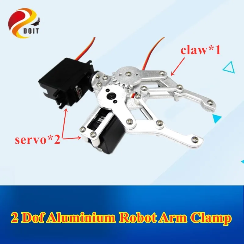 2 Dof Aluminium Robot Arm Clamp Claw Mount Kit+ Servo For Robotic Manipulator Diy Rc Toy