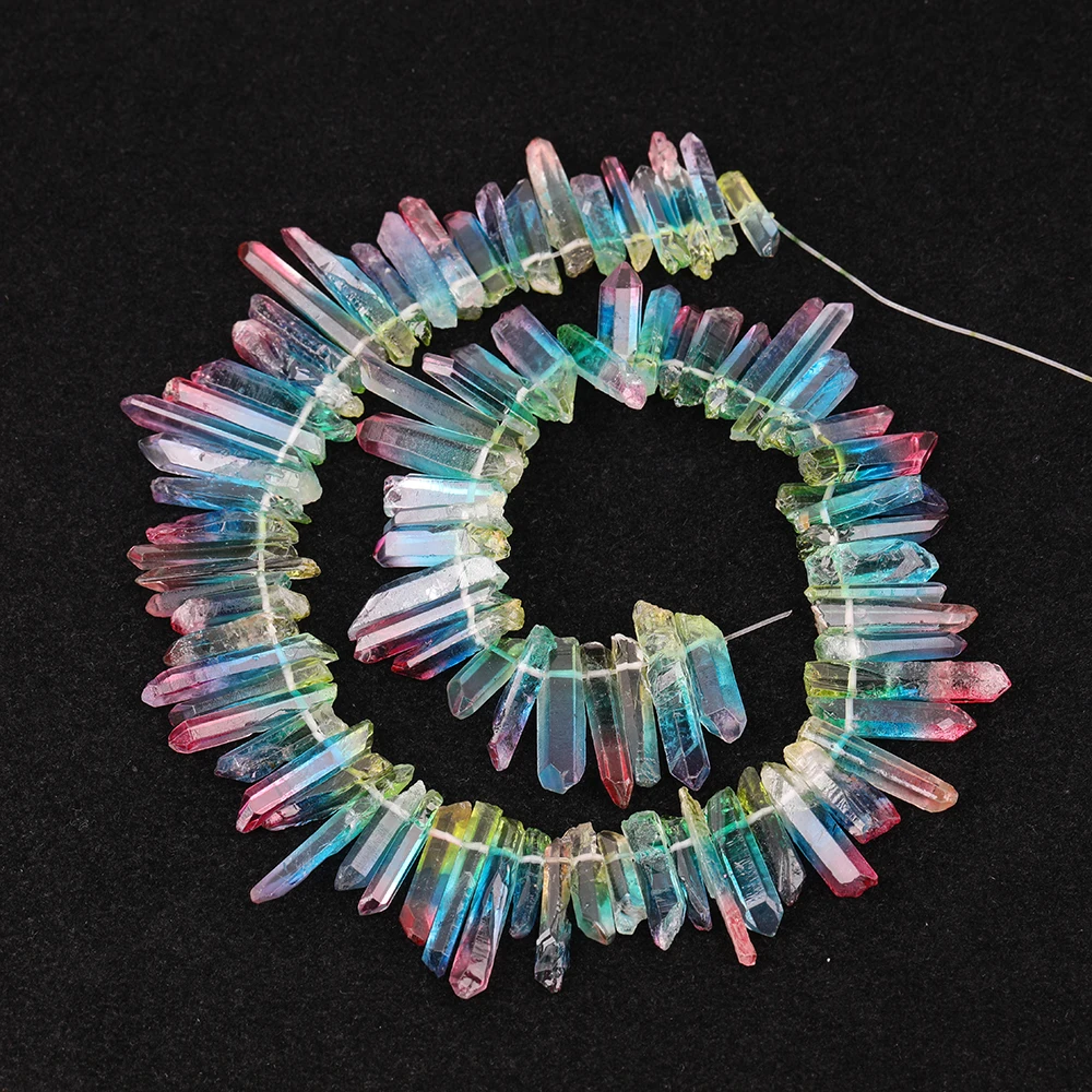 Gradient Color Natural Quartz Crystal Stick Point Loose Bead Pendant,Top Drilled Freeform Crystal Point Loose Bead EF-CT-327AMCJ