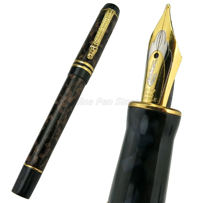 

Crocodile Resin Barrel Brown Flower Marble Celluloid Broad Nib 0.7mm Fountain Pen Gold Trim Office School Writing Gift Pen