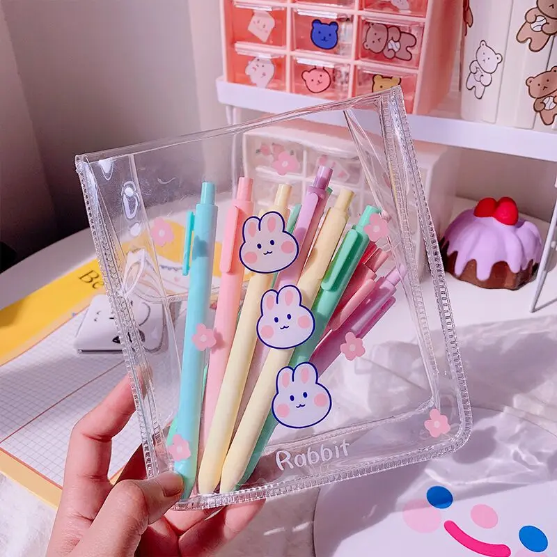 New Arrival Transparent PVC Thickened Kawaii Bear Rabbit Desk Organizer Pencil Case Makeup Storage Bag School Office Stationery