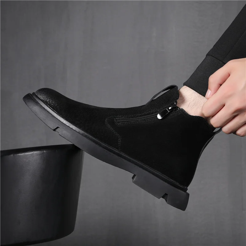 men fashion chelsea boots brand designer genuine leather shoes cowboy autumn winter boot evening prom handsome ankle botas mans