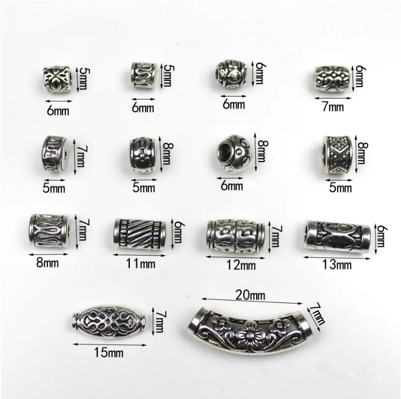 10pcs Tibetan Silver Carved Tube Spacer Beads Charms Big Hole Spacer Beads Charms Pendants For  Bracelets Jewelry Making