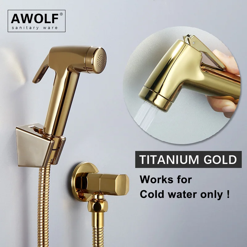 Titanium Gold Hand Held Toilet Bidet Sprayer Plastic Shattaf Douche Kit Bidet Faucet Shower With Solid Brass Angle Valve AP2295