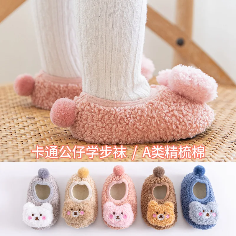 Toddler Kids Socks Newborn Baby Prewalker Winter Thick Mink Cashmere Girl Autumn Infant Boy Soft Cartoon Doll Short Sock 0-2T