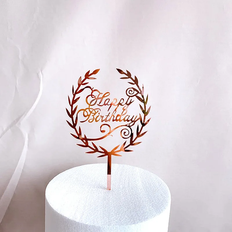 Neuer Happy Birthday Kuchenaufsatz mit Blumenmotiv, Goldener Acryl-Dessert-Dekor für Babyparty-Geschenke – Detail 19