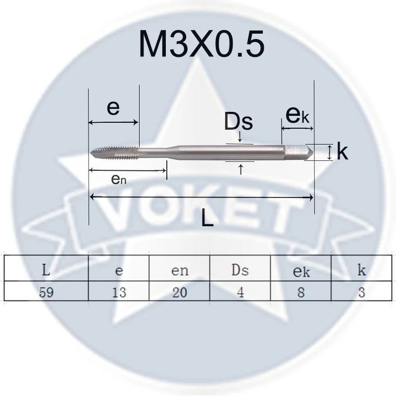 VOKET HSS DIN371 Spiral Pointed Tap M2 M2.5 M3 M4 M5 M6 M8 M10 M12 X0.4 X0.45 X0.5 X0.7 X0.8 X1 X1.75 Machine Screw Thread Taps