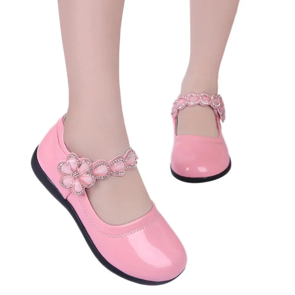 Girls Leather Princess Shoes Children Kids Girls Party Dance Perform Flower Breathable School Flat Shoes Crystal Casual EUR26-38