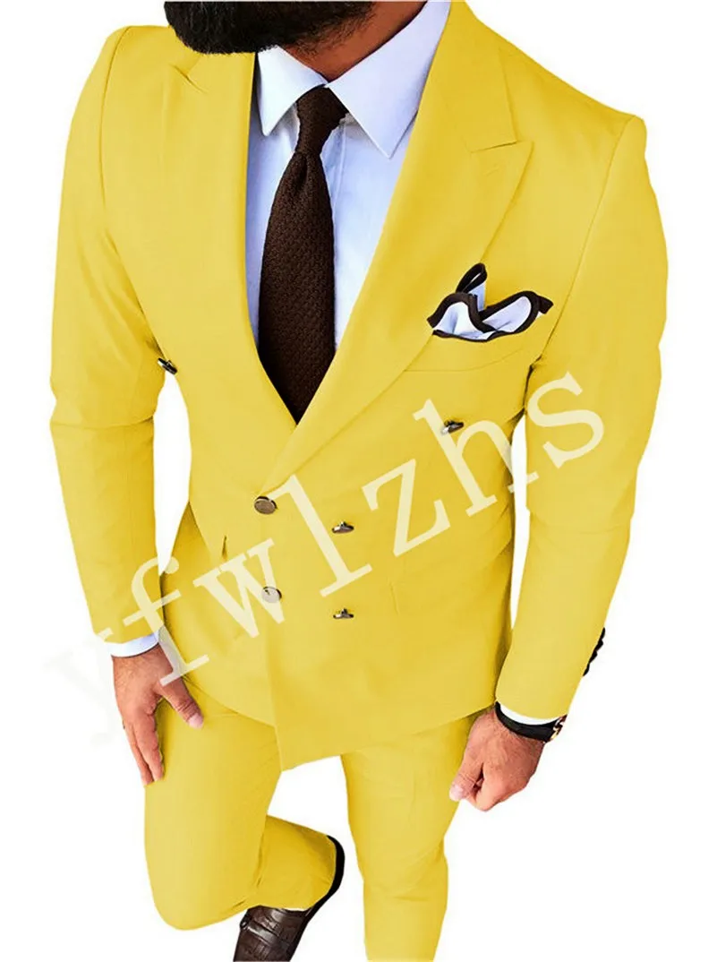 

Handsome Double-Breasted Groomsmen Peak Lapel Groom Tuxedos Wedding Dress Men Suits Blazer Prom Dinner (Jacket+Pants+Tie) K616