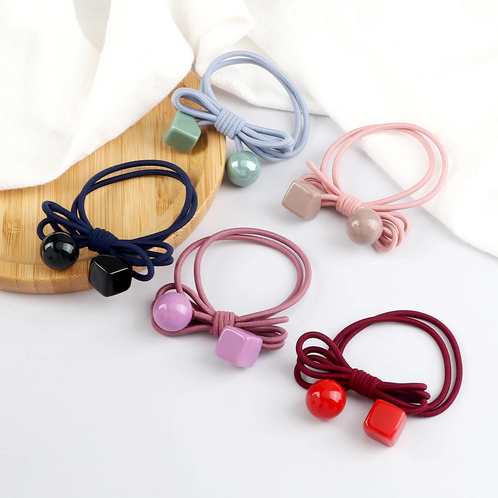 Women Girls Candy Colored Hair Accessories Asymmetry Acrylic Plastic Ball Elastic Hair Bands Hair Rope Hair Tie Ponytail Holders