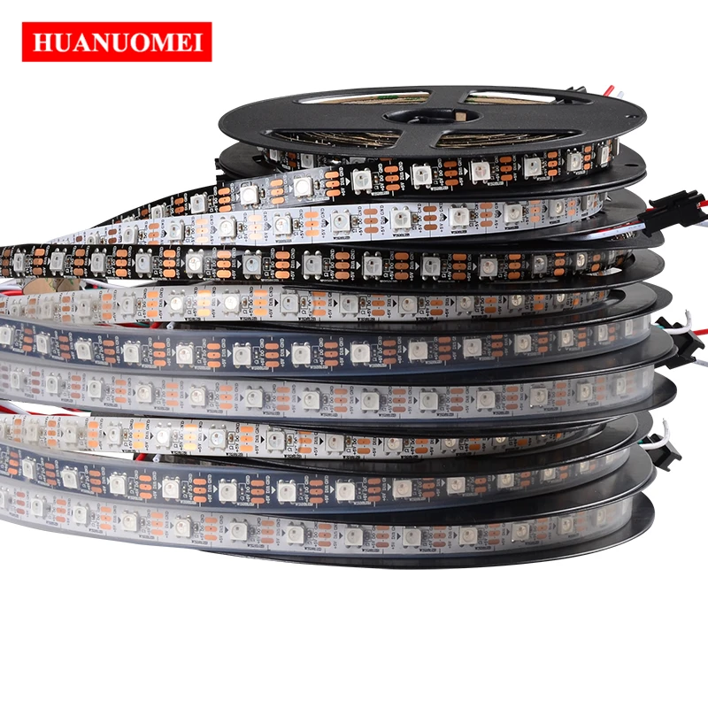 

Светодиодная лента SK6812, адресуемая, RGB, 1м/5м, 74 светодиода/м, 5050 SMD, цифровая, гибкая, для подсветки телевизора, белая/черная печатная плата, IP20/IP65/IP67