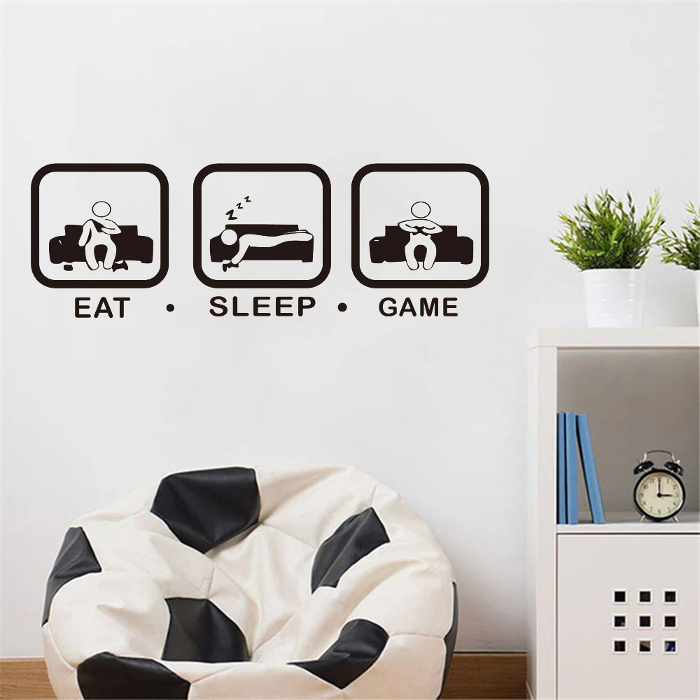 Eat Sleep Game Wall Sticker Gaming Joystick Playing Decals Wall Art Decor Kids Room Home Decoration Gamer Wallpaper