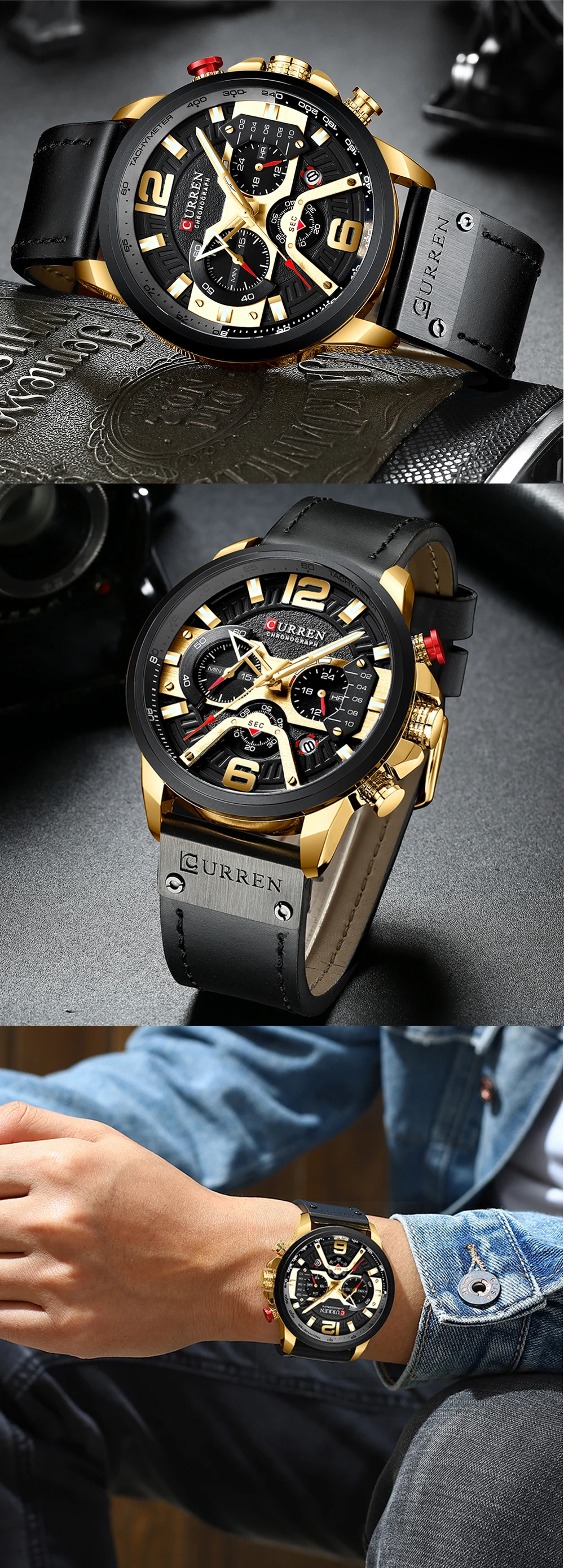 CURREN Neue männer Casual Sport Chronograph Blau Top Marke Luxus Military Leder Uhr Kalender Uhr Relogio Masculino – Detail 6