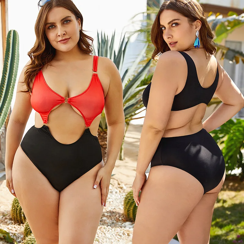 

YY43 2022 Swimsuit For Women Bikini Set 2 Pieces Separate Plus Size Fat Beach Wear Sexy 2XL 3XL 4XL 5XL Female Summer Black Red