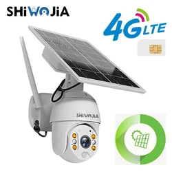 SHIWOJIA 4G/WI-FI Version 2MP HD Solar Camera Panel Monitor Outdoor Security Smart Home Farm Ranch Forest Long Standby LED Alarm
