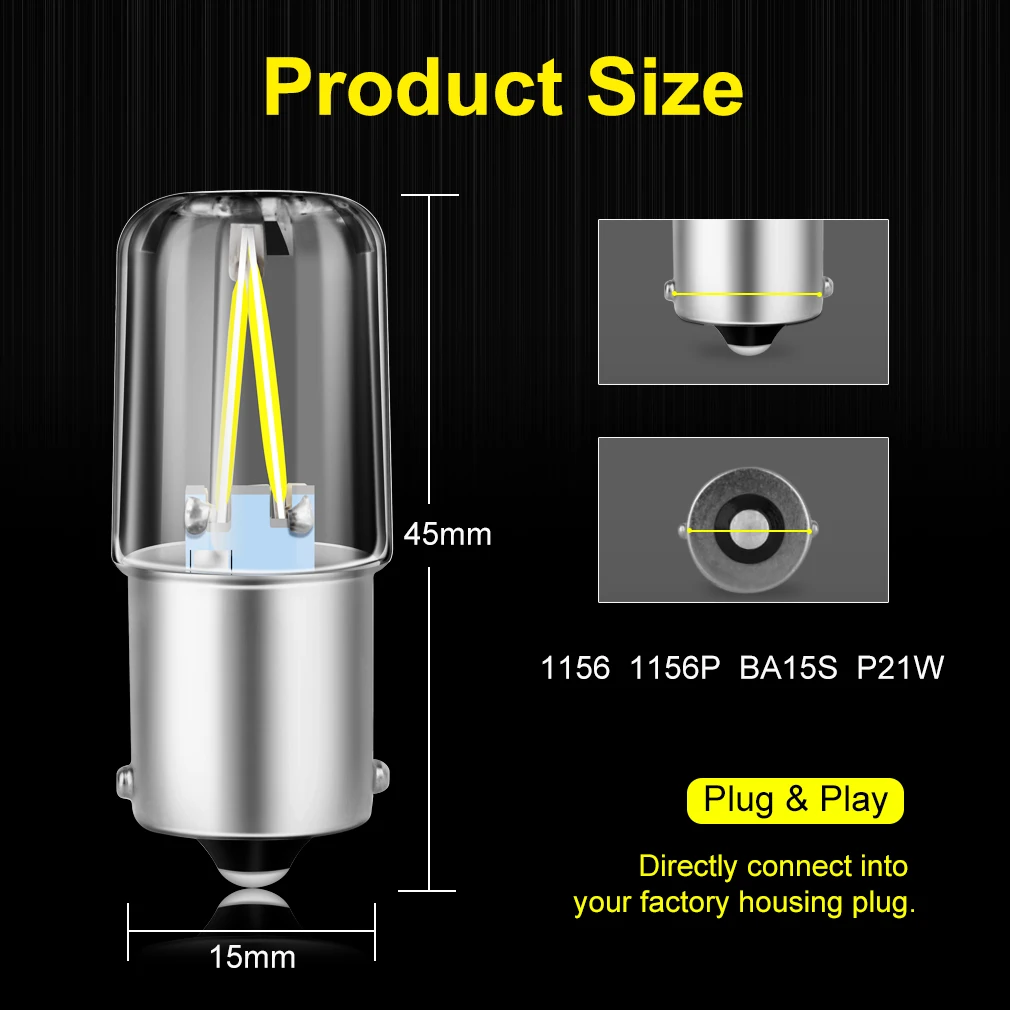 1pc Super Bright COB P21W BA15S 1156 1157 BAY15D P21/5W Led żarówki samochodowe lampka kierunkowskazu Auto światła cofania żółty czerwony biały 12V — zdjęcie 4