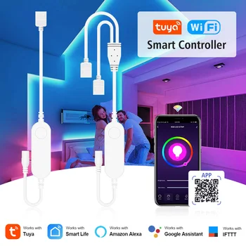 Tuya Smart Life APP 5V-24V WiFi 3 pines 4 pines RGB tira de luz LED control remoto inalámbrico trabajo en casa inteligente con Alexa Google Home