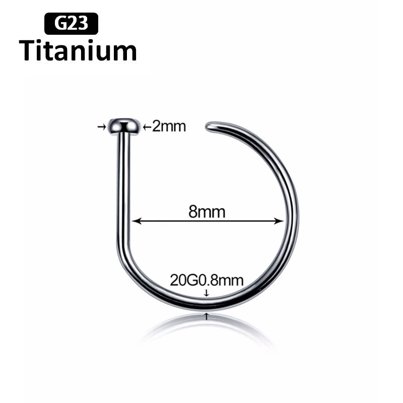 1PS NEW G23 Titanium Nose Piercing Nose ring& Studs D-ring without body piercing jewelry 18G 20G F136 - Image 5