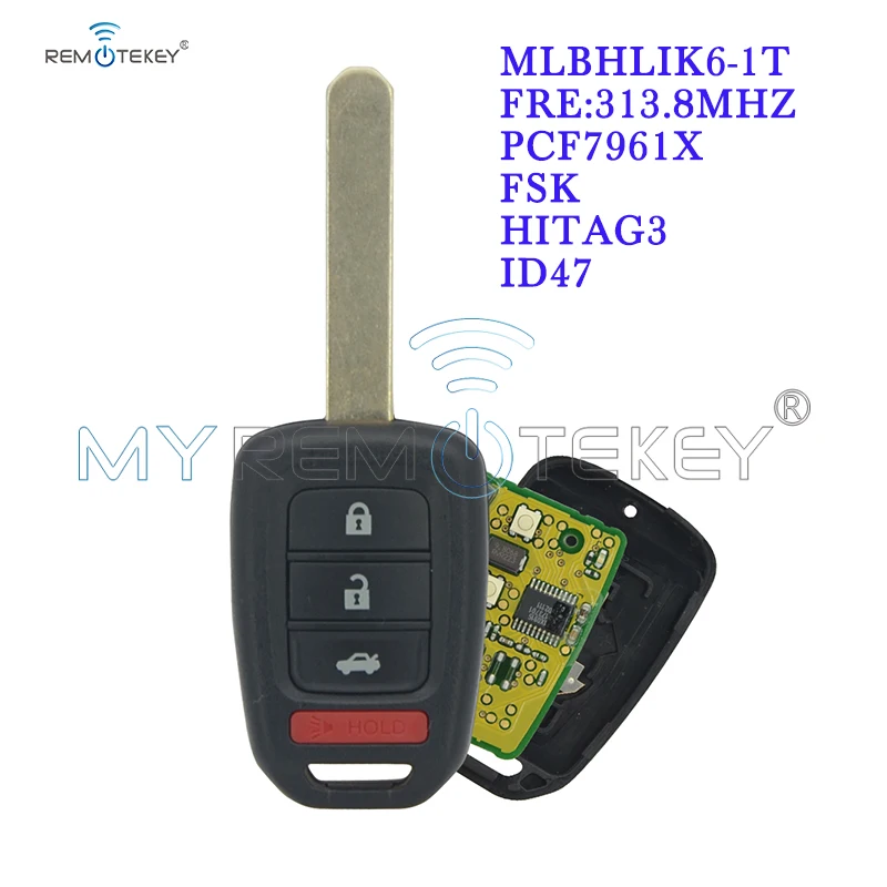 

Remtekey Remote Head Key 313.8Mhz HON66 3+1 Button MLBHLIK6 -1T ID47 Chip (HITAG3) For HONDA G 7961X For Honda Accord LX