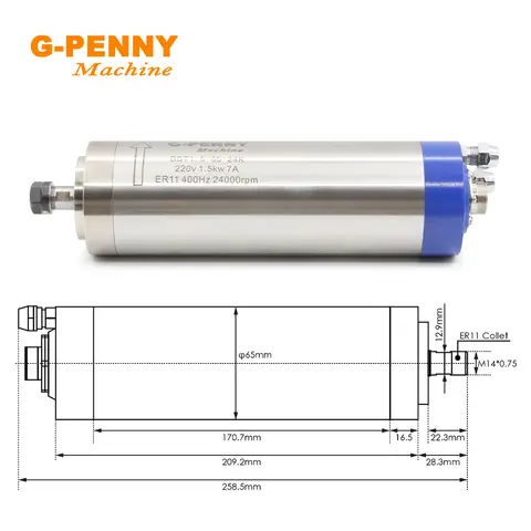 G-Penny 1,5KW ER11 Vattenkyld spindelmotor Diameter 65 mm 400 Hz Träbearbetningsspindel 4 st kullager 10 best sales 65 mm spindel - №4