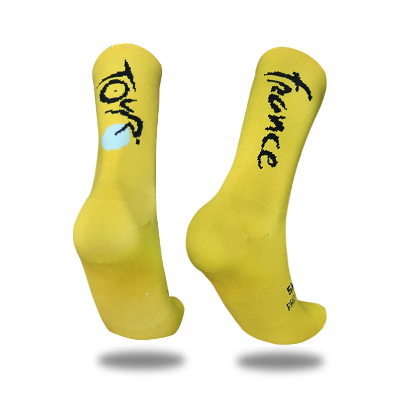 Neue Radsocken mit Schriftzug, Atmungsaktive Kompressions-Sportsocken für Outdoor-Pro-Wettbewerbe, Herren-Fahrradsocken, Calcetines Ciclismo