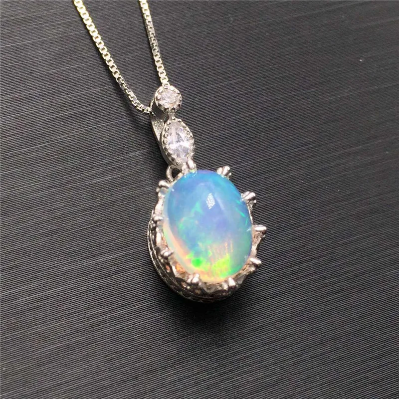 LeeChee Opal Pendant for Women Anniversary Gift 7*9MM Genuine White Opal Gemstone Necklace Fine Jewelry Real 925 Sterling Silver