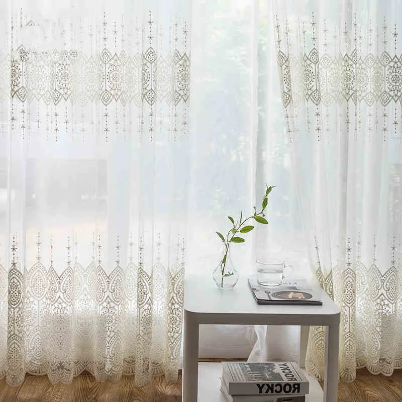 Luxury European Tulle Window Curtains for Living Room, Bedroom, Delicate Lace Embroidered Voile Sheer Curtain for Kitchen Blinds