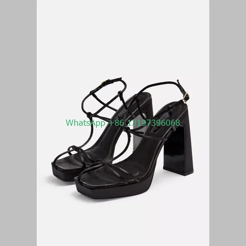 

Ladies Sexy Black Split Toe Sandals Open Toe Slingback Block Heel Sandals Metal Buckle Footwear Punk Platform Shoe Plus Size 43