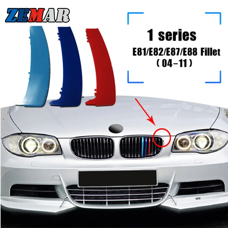 ZEMAR 3pcs ABS For BMW Series 1 E87 E82 E81 E88 Car Racing Grille Strip Trim Clip M Power Performance Accessories 2004-2011