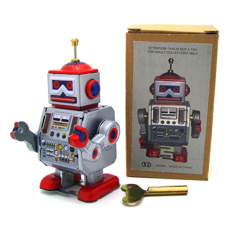 MS406 Tin Robot Clockwork Speelgoed 10Cm Childhood Winder Auto Vintage Handgemaakte Ambachten Collection Figuur Metalen Gift Wind Up Speelgoed