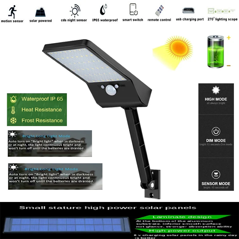 

Remote control solar street light 48 Led Street Lamp Waterproof Outdoor Landscape Garden Light Human Sensg Solar Wall