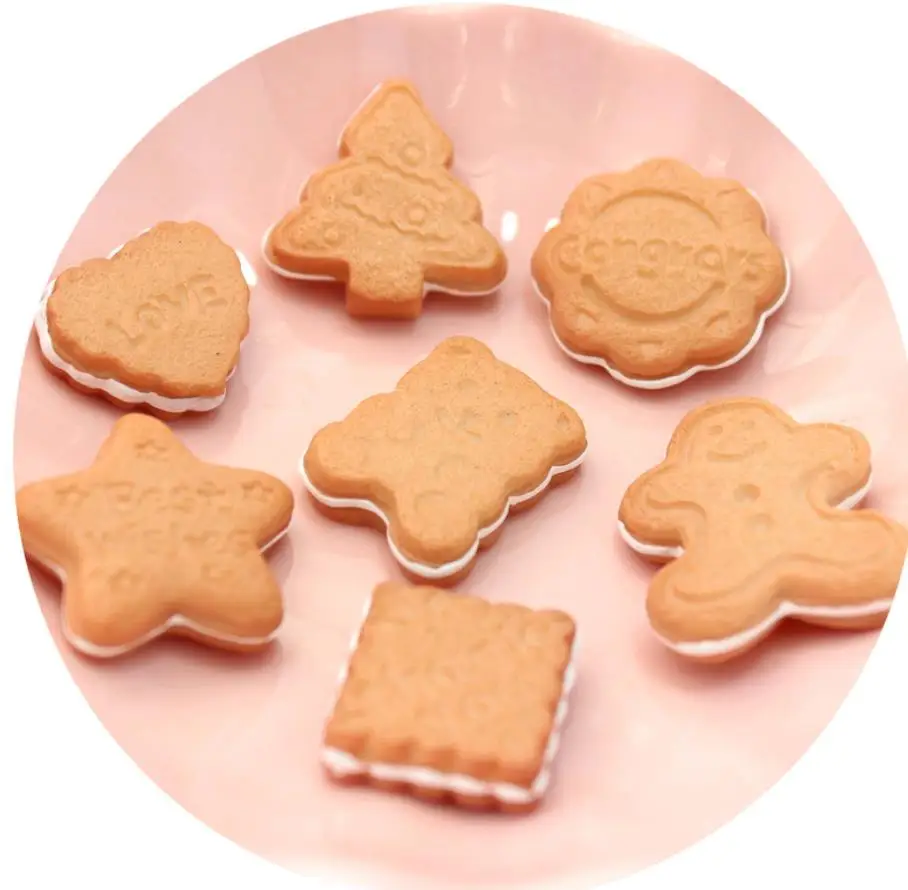 

100pcs Kawaii Simulation Biscuit Flatback Resin Cabochon Bear Star Fake Food Christmas Decoration DIY Scrapbooking Accessories