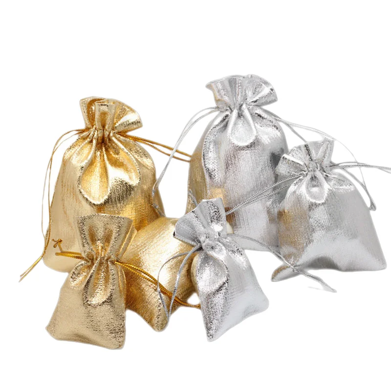 50pcs Gold Silver Organza Bag Jewelry Packaging Bag Wedding Party Favour Candy Bags Favor Pouches Drawstring Gift Bags