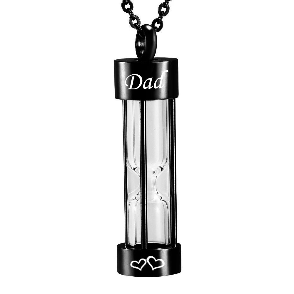 Black Memory Hourglass Urn Pendant Stainless Steel Cremation Jewelry Urn Necklaces Memorial Ashes for Dad,Mom,Grandpa,Pet