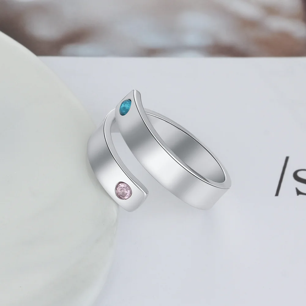 DOREMI New personal ring custom Name with Birthstone Ring Personalized Open Engravement Ring gift