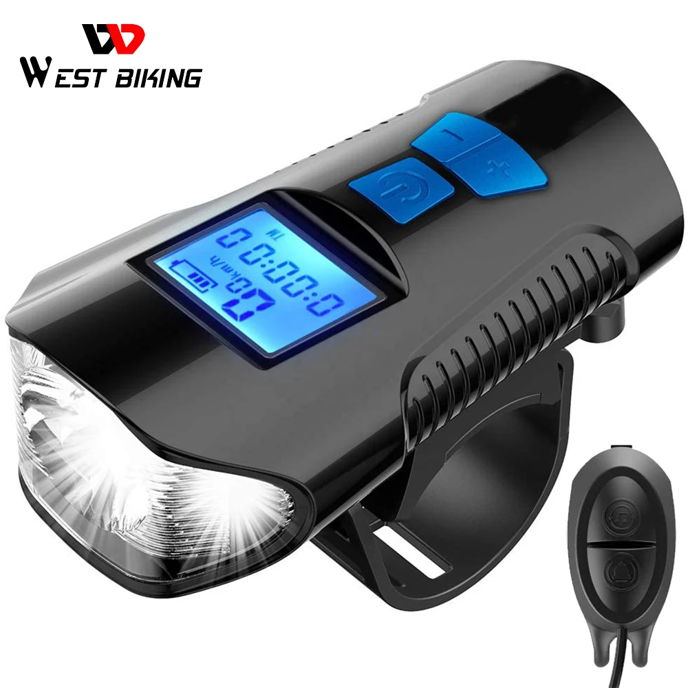 

USB Rechargeable Bike Front Light Flashlight Waterproof Bicycle Light with Bike Computer LCD Speedometer Cycling Head Light Horn