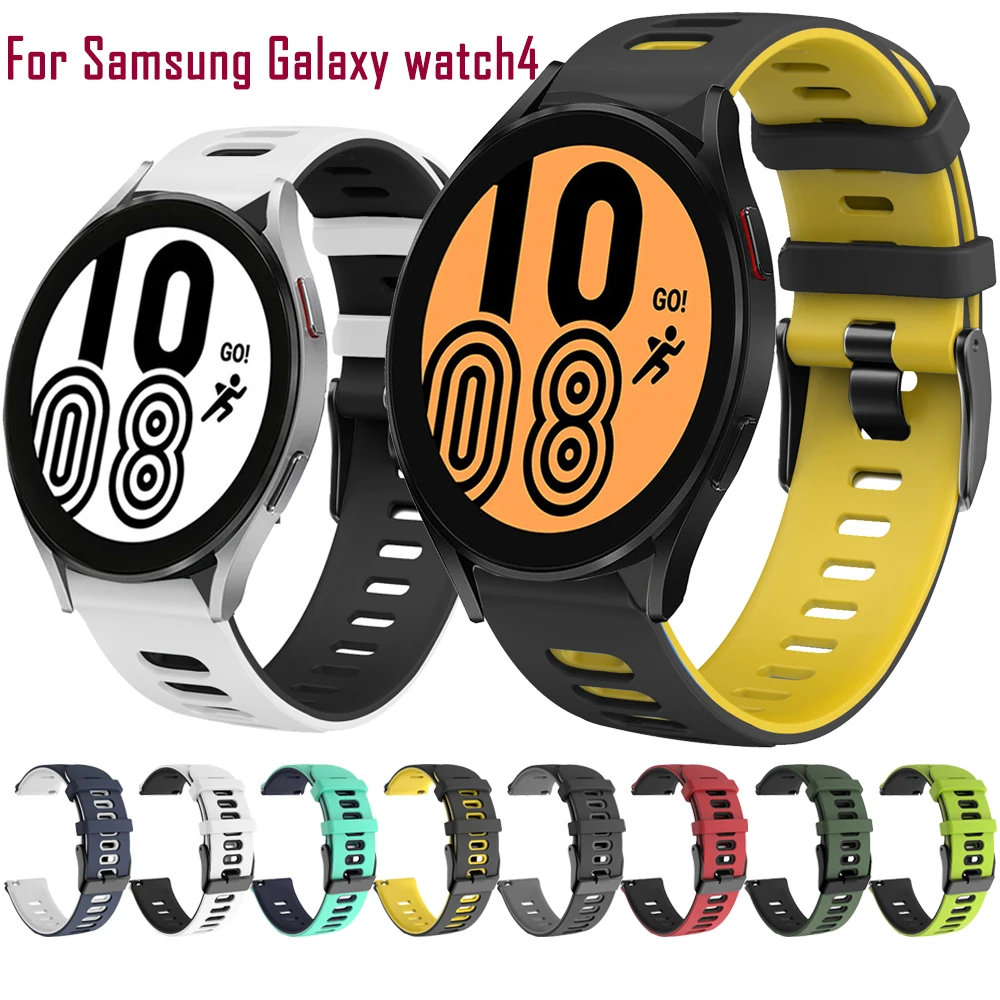 

20mm Two-color Silicone Strap For Samsung Galaxy watch4 40 44mm Smart Wristband For Watch 4 Classic 42 46mm Watchband New