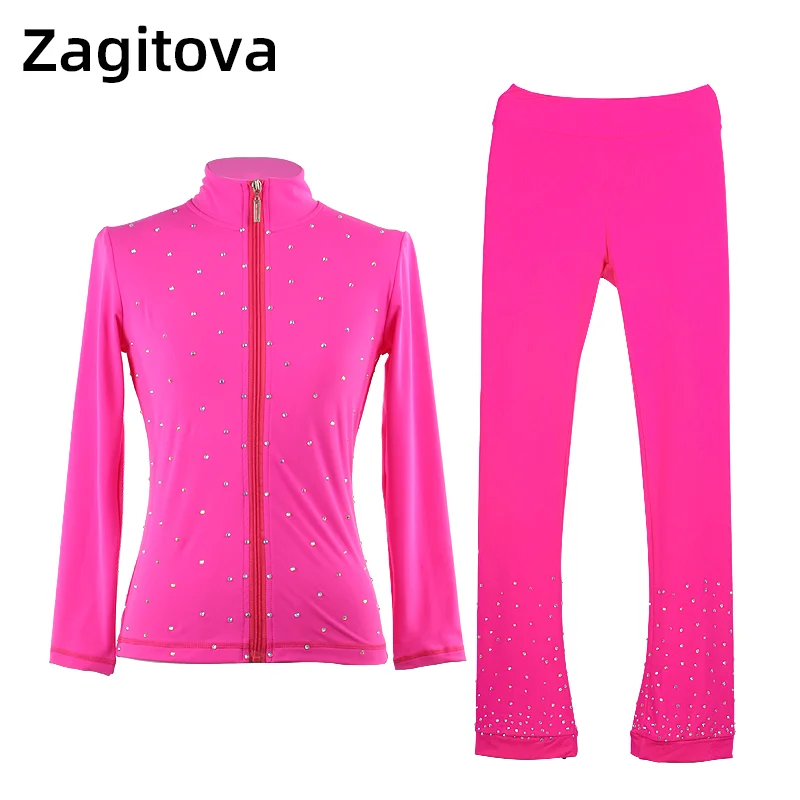 Figure Skating Dress Practice Suit Jacket Pants Trousers Girls And Women Ice Skate Dressing Tight Pants Black With Rhinestones