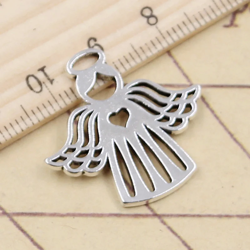 10 sztuk Charms miłość serce anioł 27x28mm tybetański srebrny kolor wisiorki antyczna biżuteria Making DIY Handmade Craft