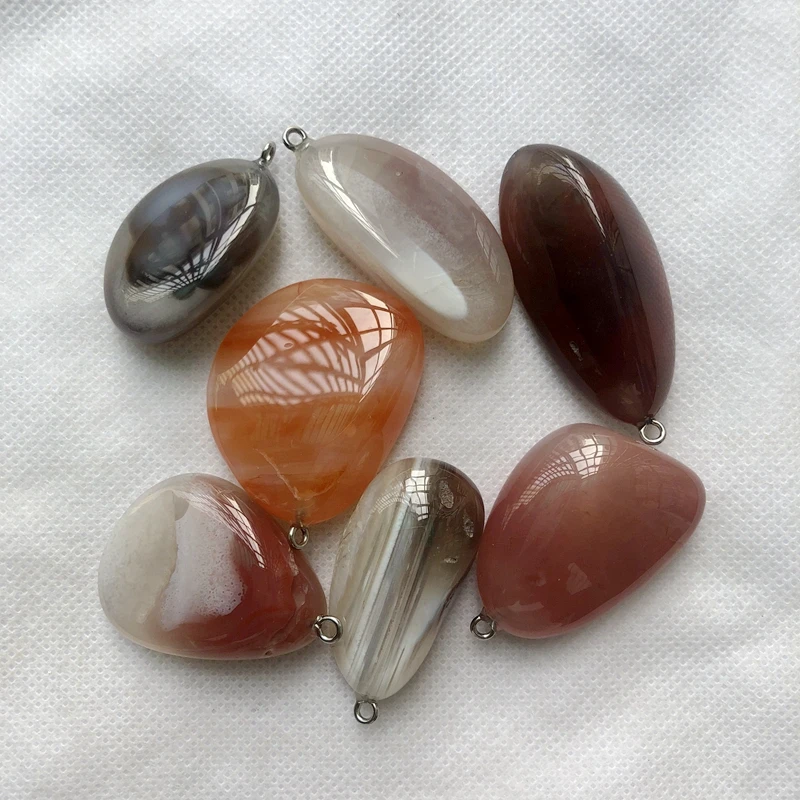 Wholesale 2pcs/pack Mixed Polished Botswana Agate Bead Pendant,Natural Loose Gemstone Pendant Jewelry Necklace 30-40mm