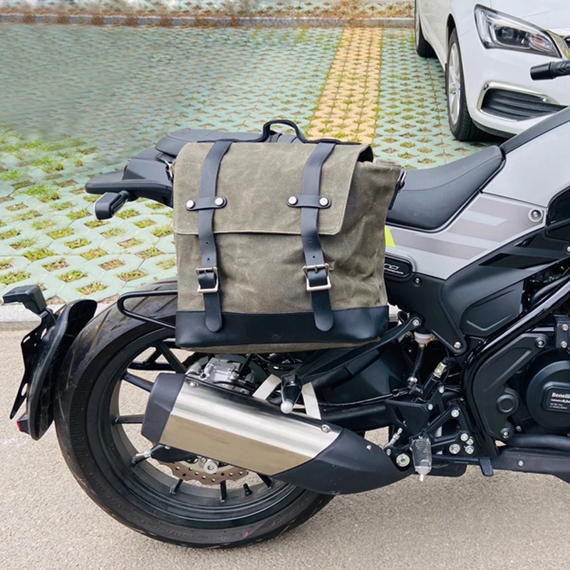 Wax Canvas Motorcycle Bag Vintage Side Bag for Men Crossbody Bag Box Messenger Bags Travel Luggage Bag  for Motorcycle