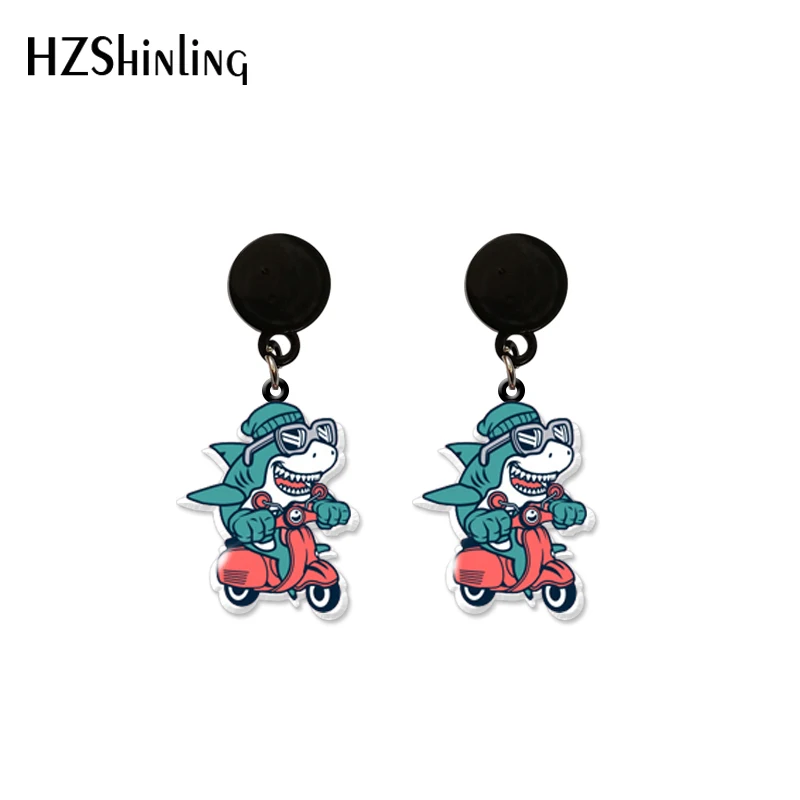 Funny Working Shark Acrylic Earrings Dangle Cute Ocean Animal   Earrings Resin Epoxy Jewelry