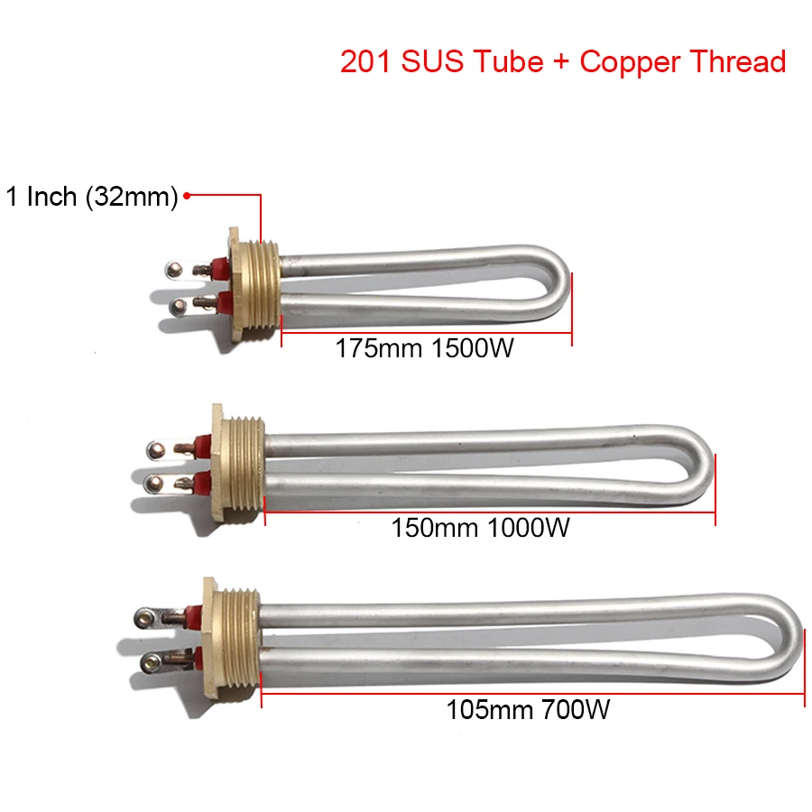 1 Inch/DN25 Electric Heating Element for Boiler Heater/Water Dispenser/Water Fountain Heating Tube 110V/220V 700W/1000W/1500W