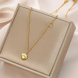 Stainless Steel Jewelry Fashion Daisy Charm Simple necklace for women Girls gift