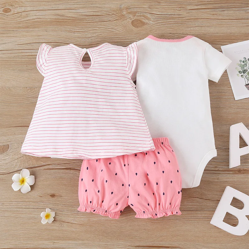 3PCS Newborn Baby Girl Clothing Sets 2023 Summer Floral Tops T-shirt+Bodysuit+Shorts New Bebe Kids Clothes Outfits