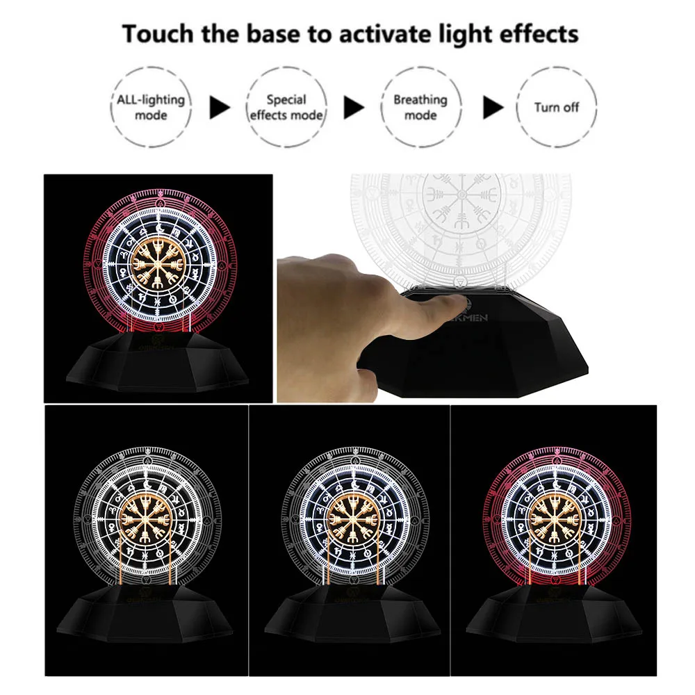 Simbolo Wiccan di protezione illusione 3D luce notturna antico arredamento occulto Vegvisir bussola vichinga moderna lampada a LED Display Sign