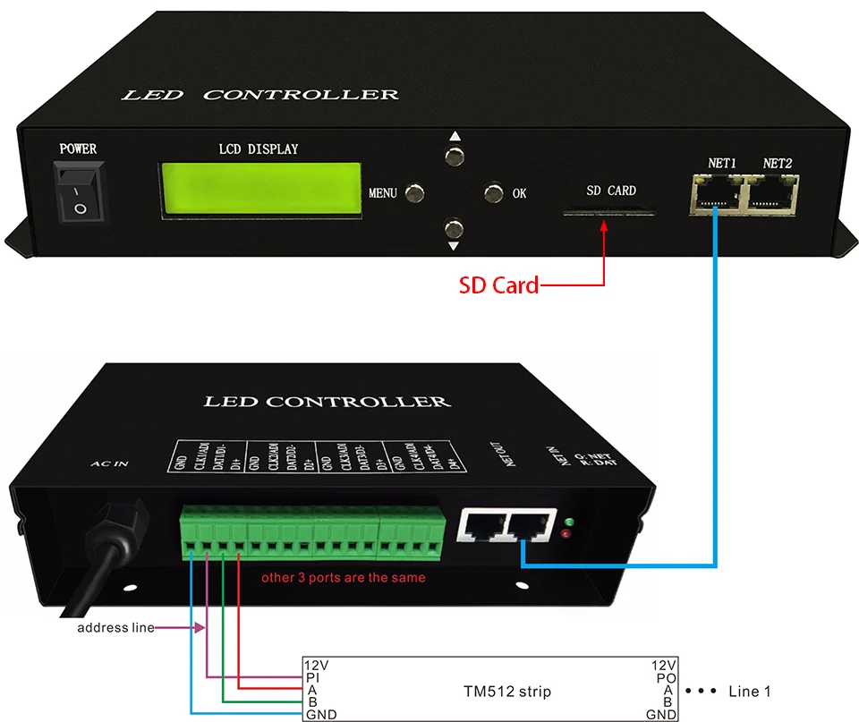 H801TC LED Master Controller LED WS2811 2812b Pixel DMX Controller Drive 150000 Pixels 255 Slaves Support DMX Console