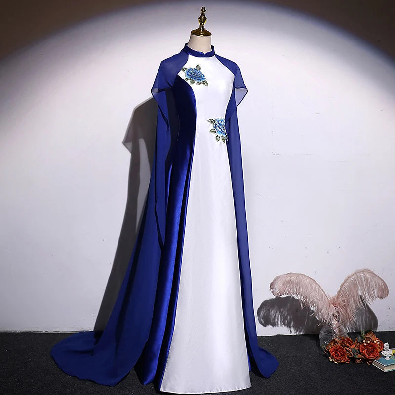 luxury royal blue stand collar with cloak  fairy court ball gown Medieval Renaissance Victorian dress Belle ball