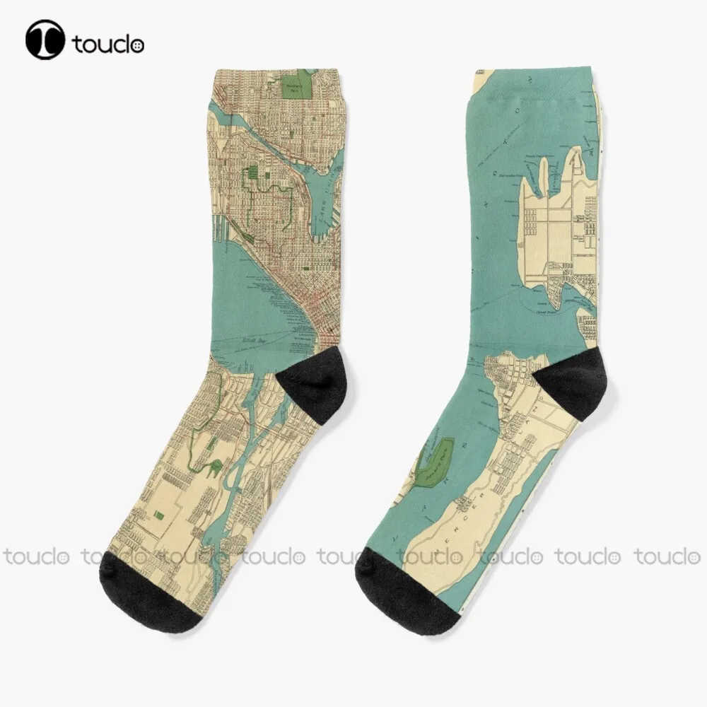 Seattle Vintage Map | Full Color Socks Workout Socks Women Christmas New Year Gift 360° Digital Print Personalized Custom