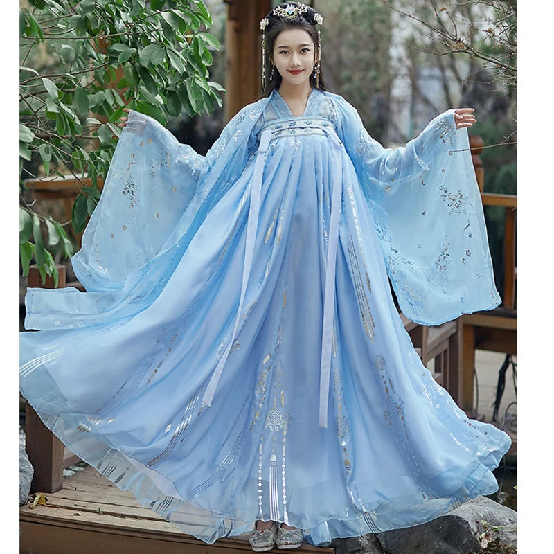 Asian Fashion Women Chinese Hanfu Dress Fairy Plus Size Classic Dance Costume Female Student Tulle Cosplay Oriental Ming Dynasty